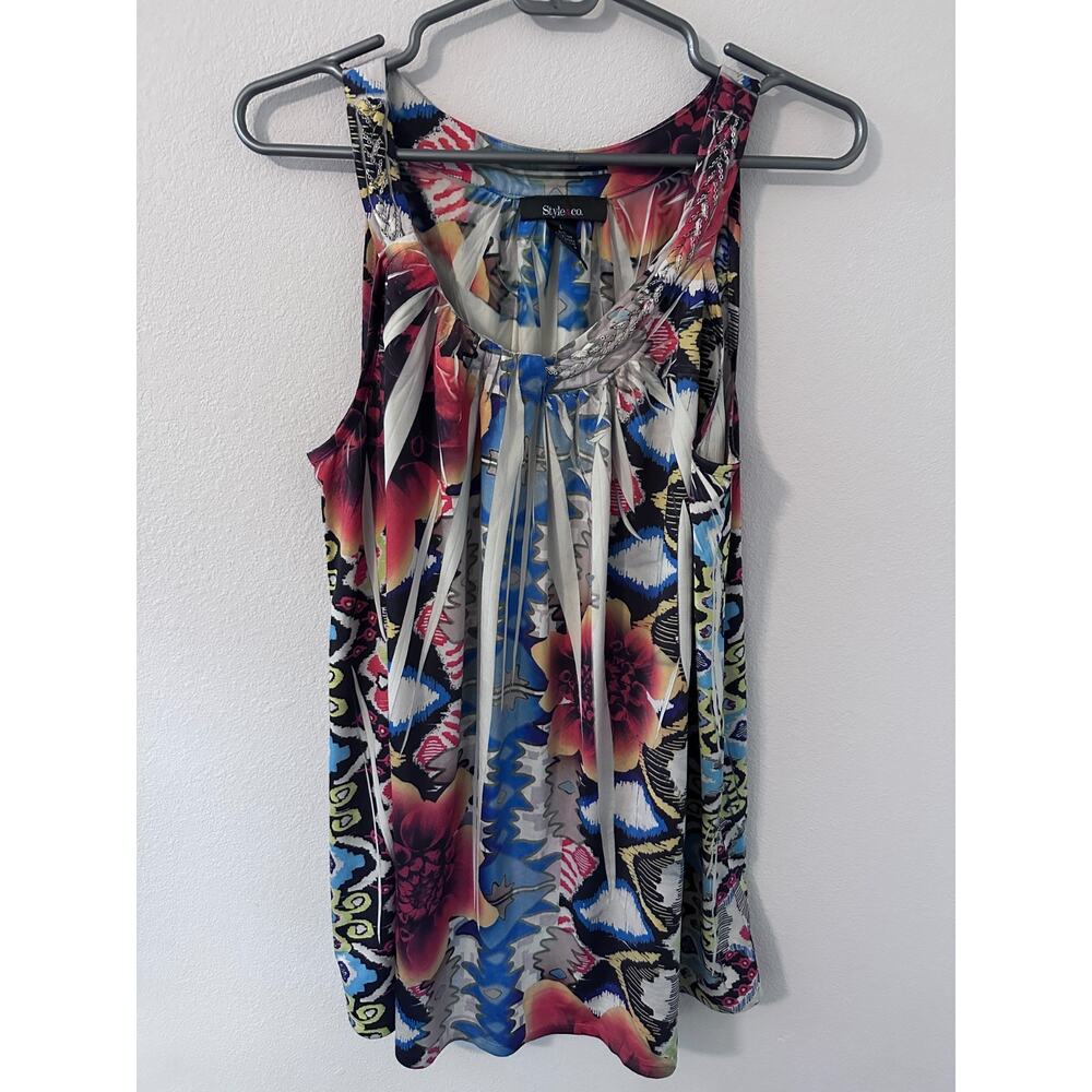 Style & Co Blouse Shirt Tank Top Women size large Colorful Boho retro y2k sequin